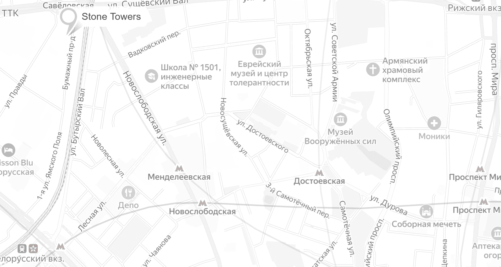 БЦ Stone Савеловская на карте Москвы фон для портфолио сайта